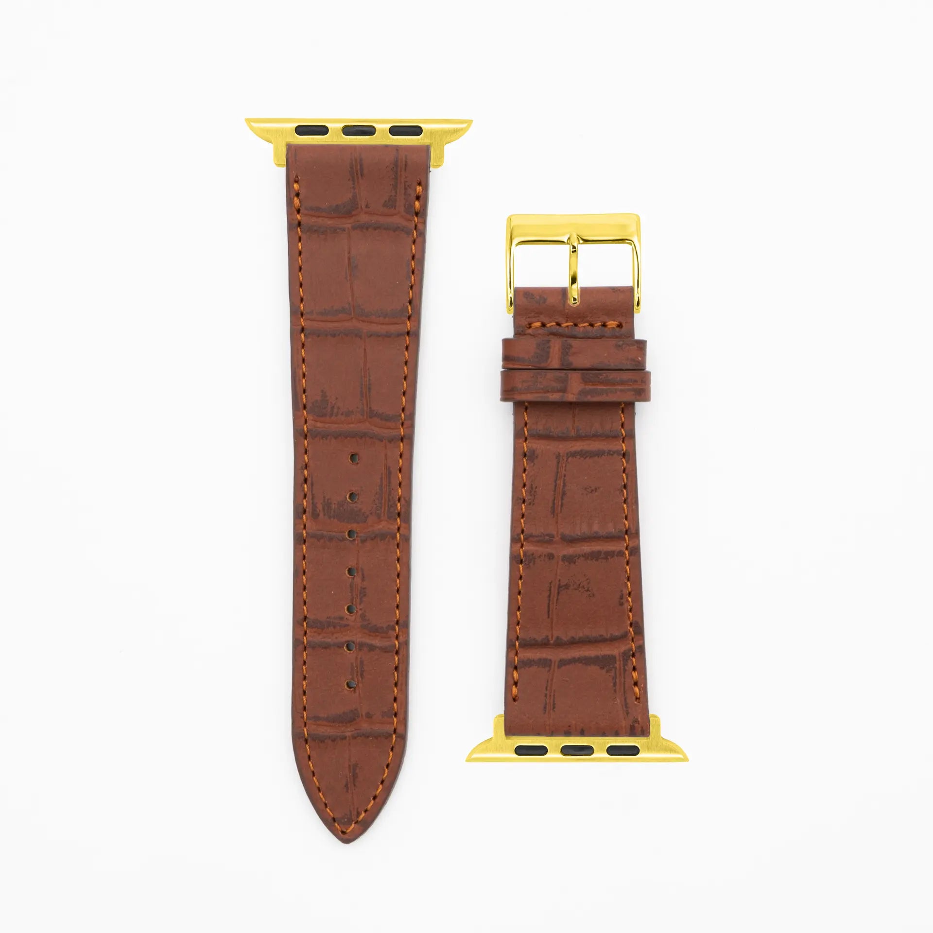 Croco Grain - Classic - Brown leather strap-Apple Watch-38/40/41mm-stainless steel gold bracelet