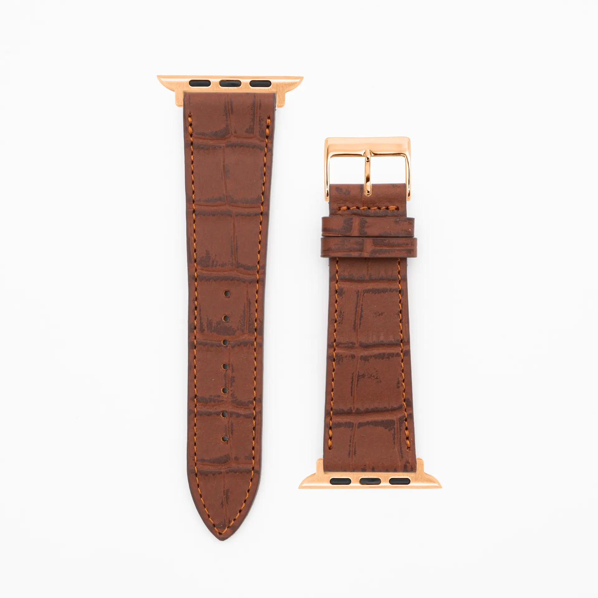 Croco Grain - Classic - Bracelet en cuir brun-Apple Watch-38/40/41mm-acier inoxydable rosé-bracelet précieux