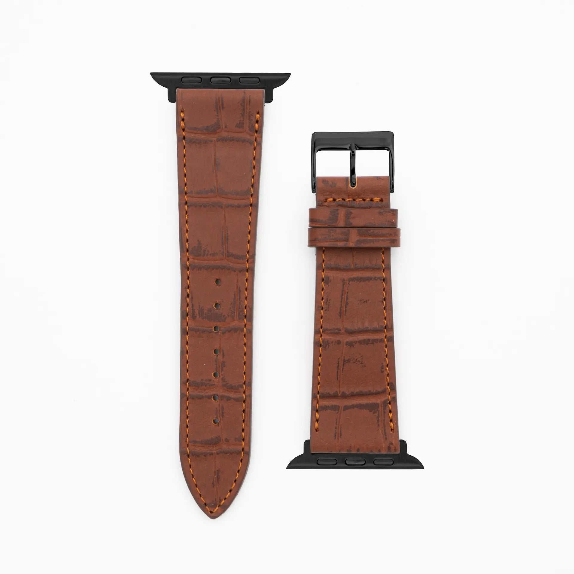 Croco Grain - Classic - Brown leather strap-Apple Watch-38/40/41mm-stainless steel black-strap