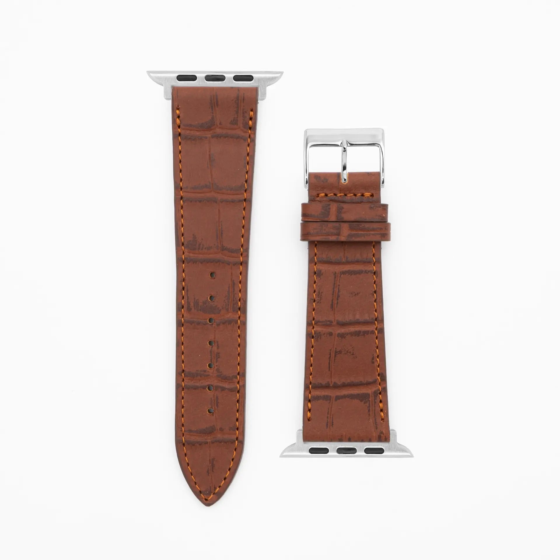 Croco Grain - Classic - Brown leather strap-Apple Watch-38/40/41mm-stainless steel silver bracelet