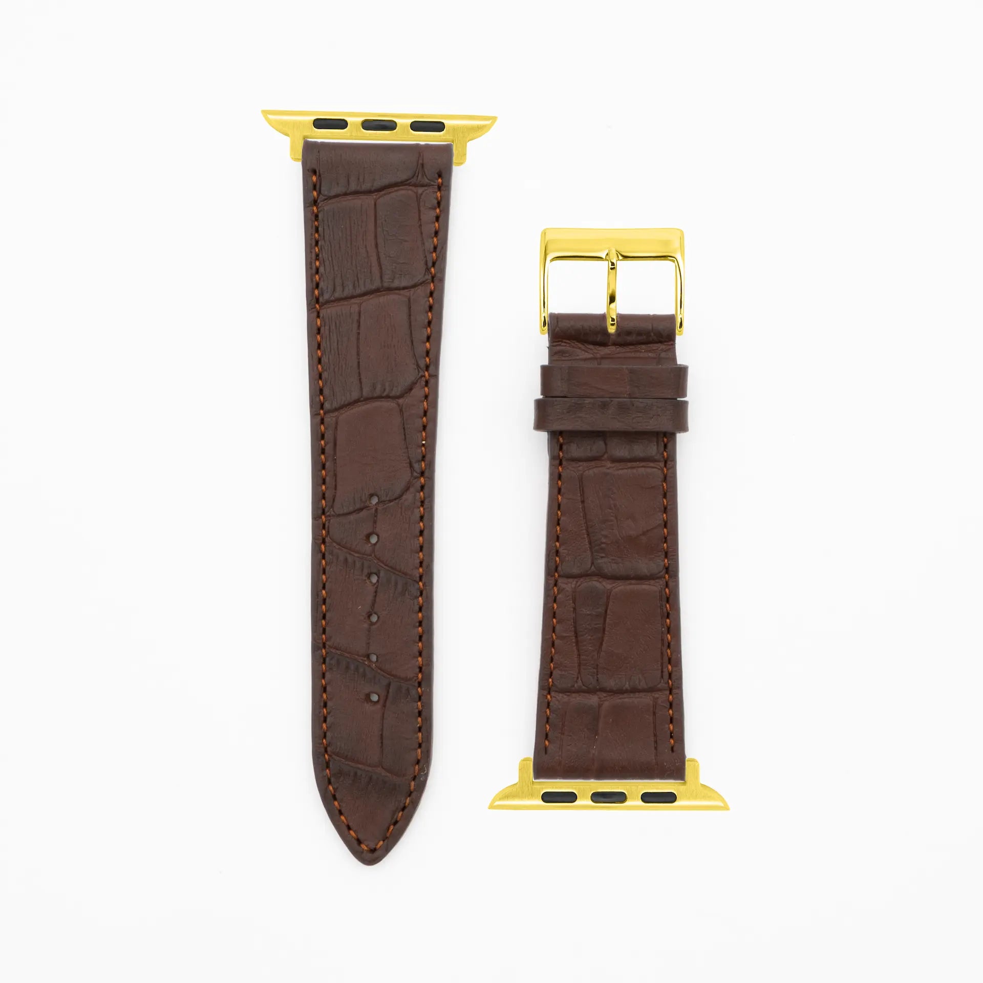 Croco Grain - Classic - Bracelet en cuir marron foncé-Apple Watch-38/40/41mm-acier inoxydable or-bracelet précieux
