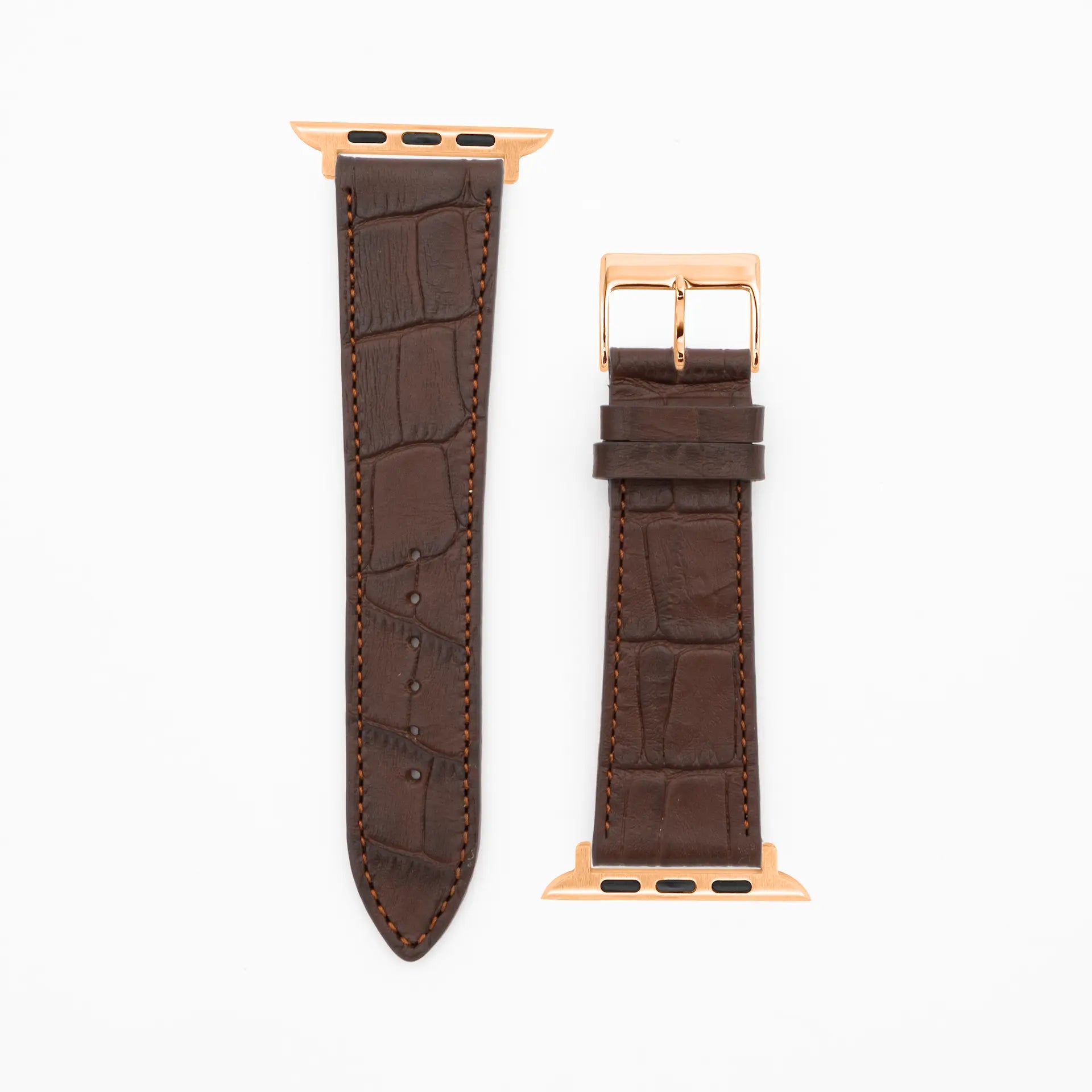 Croco Grain - Classic - Dark brown leather strap-Apple Watch-38/40/41mm-stainless steel rose strap