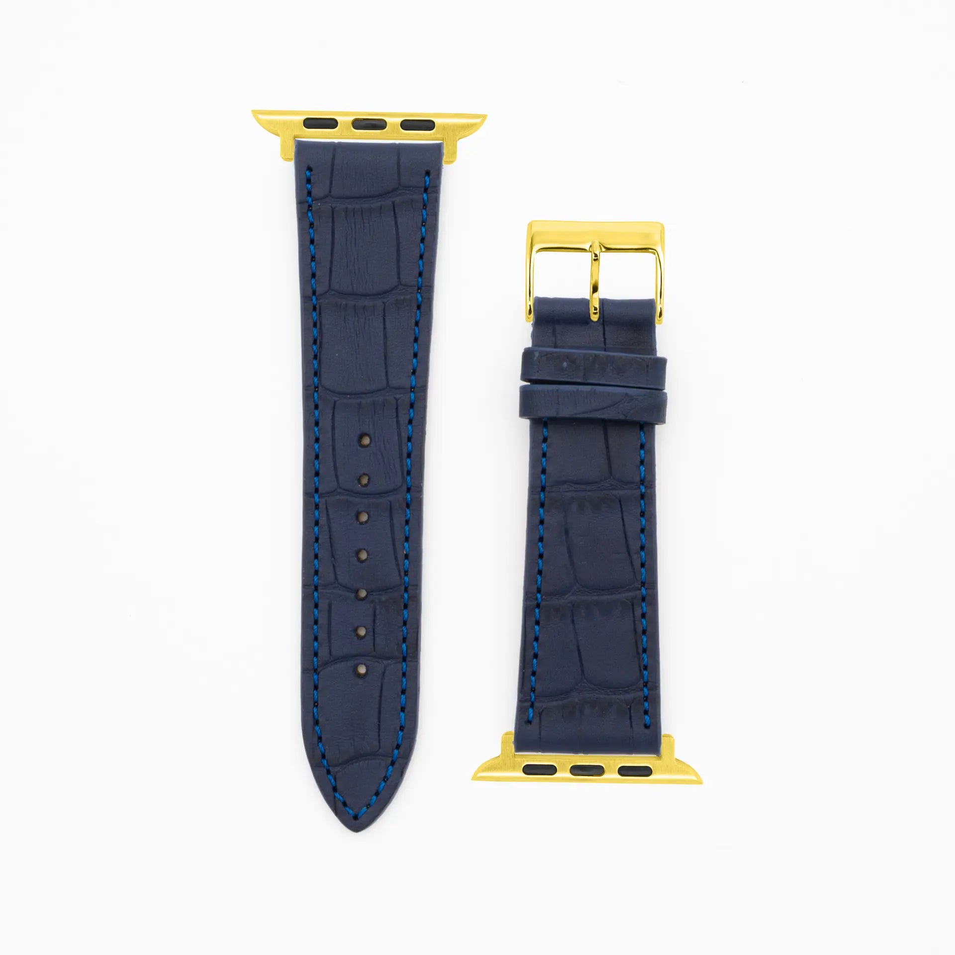 Croco Grain · Classic · Dunkelblau-Lederarmband-Apple Watch-38/40/41mm-Edelstahl gold-Edelband