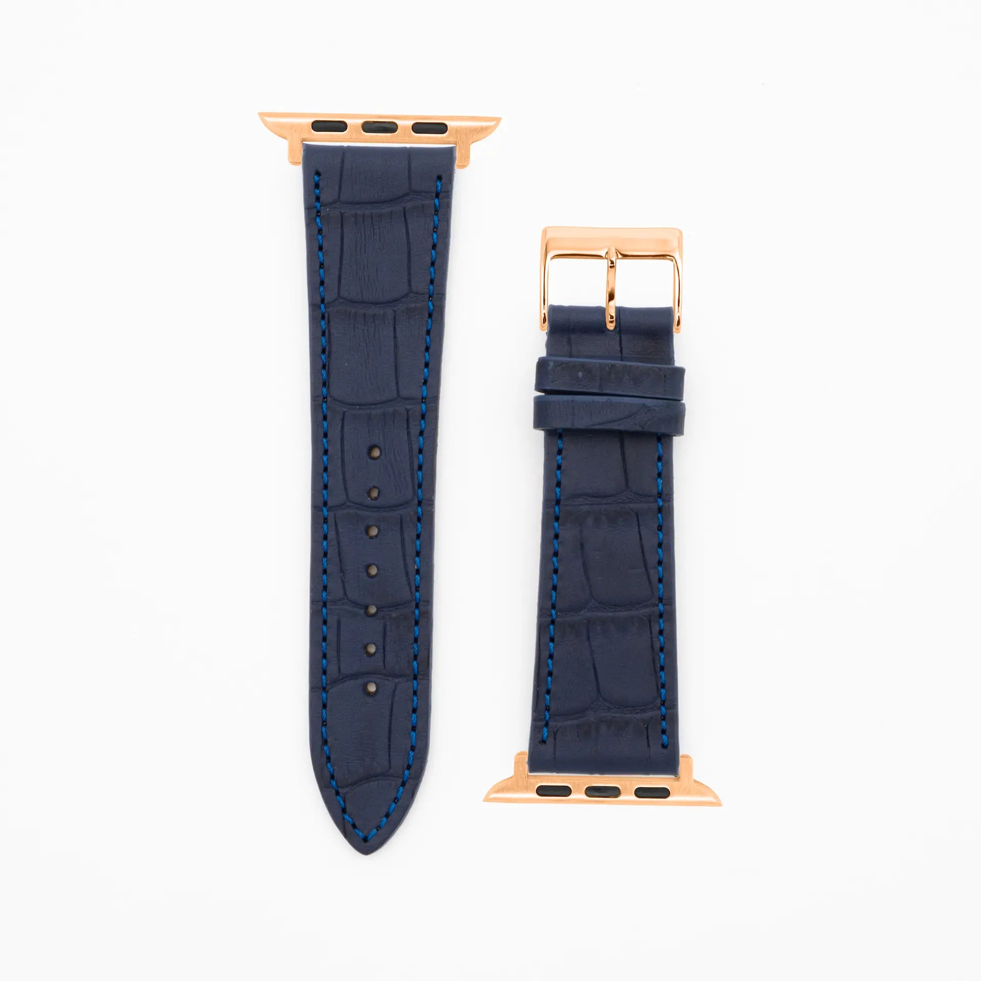 Croco Grain · Classic · Dunkelblau-Lederarmband-Apple Watch-38/40/41mm-Edelstahl rosé-Edelband