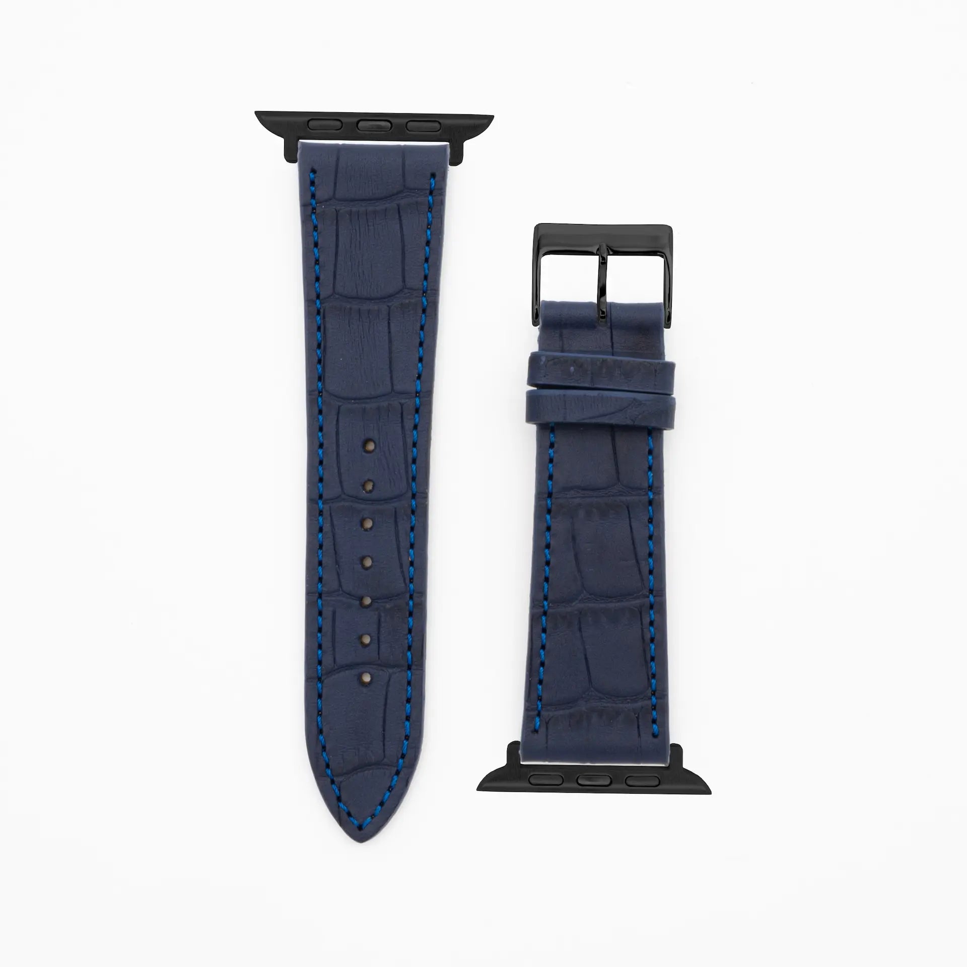Croco Grain - Classic - Bracelet en cuir bleu foncé-Apple Watch-38/40/41mm-acier inoxydable noir-bracelet précieux