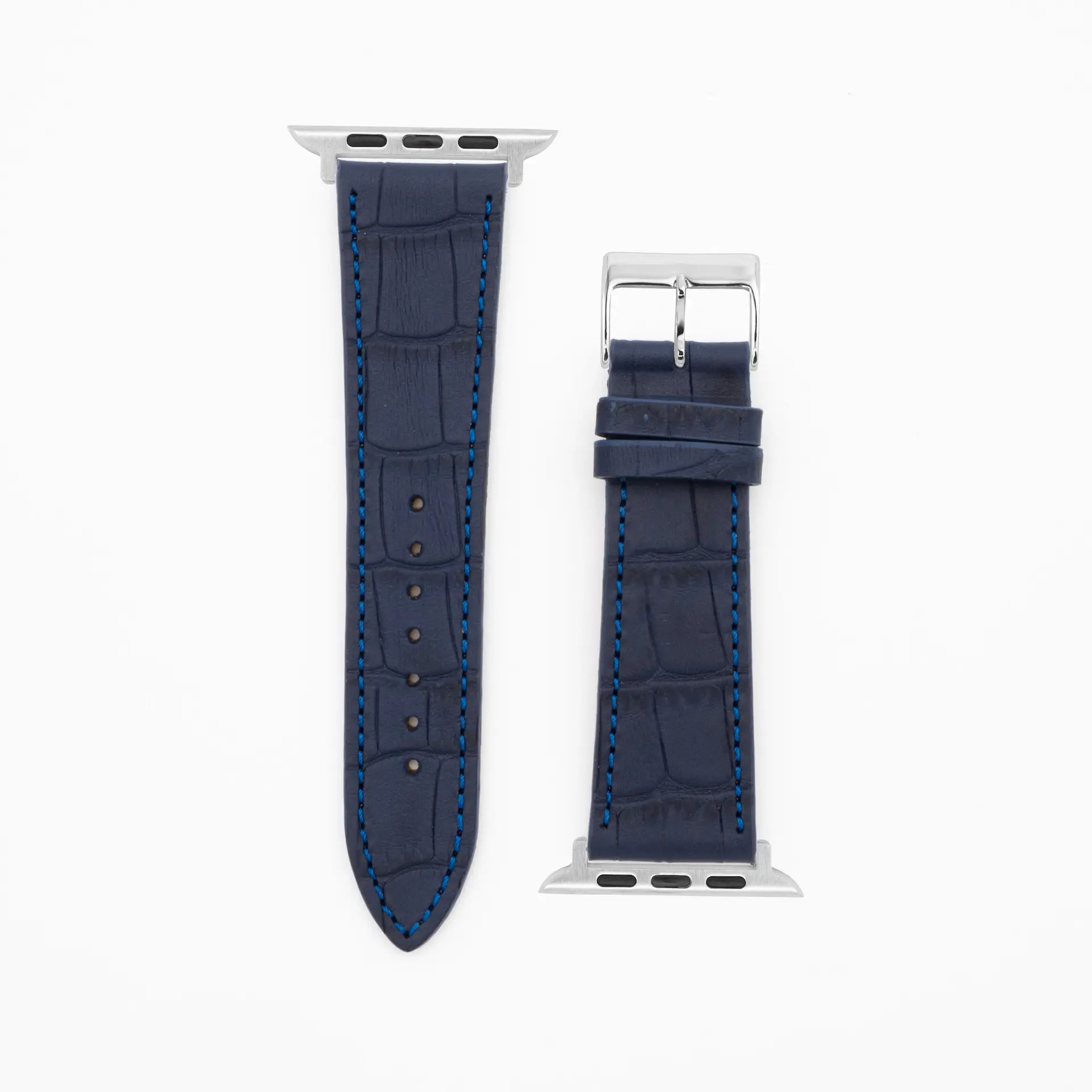 Croco Grain - Classic - Dark blue leather strap-Apple Watch-38/40/41mm-stainless steel silver bracelet