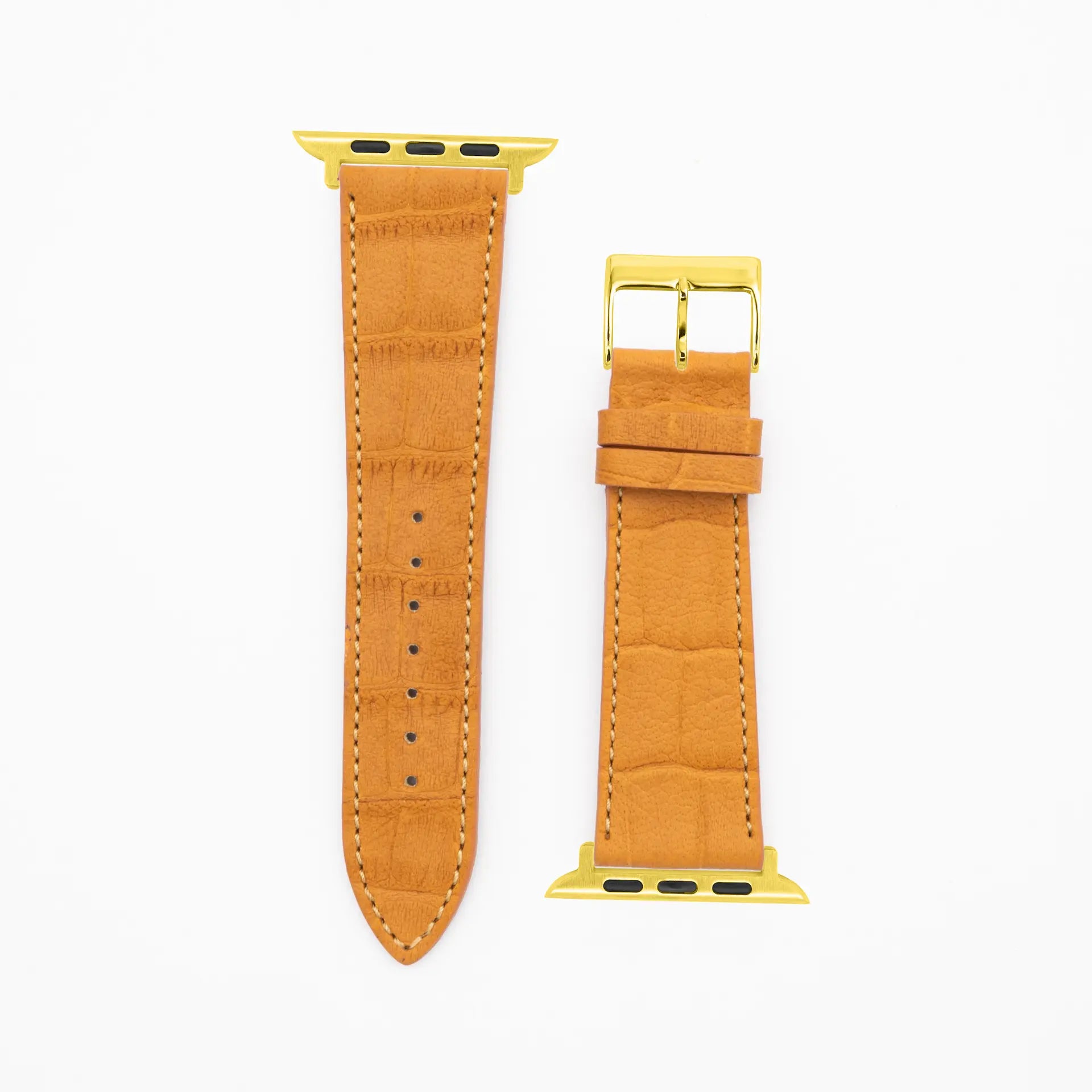 Croco Grain - Classic - Cognac leather strap-Apple Watch-38/40/41mm-stainless steel gold bracelet