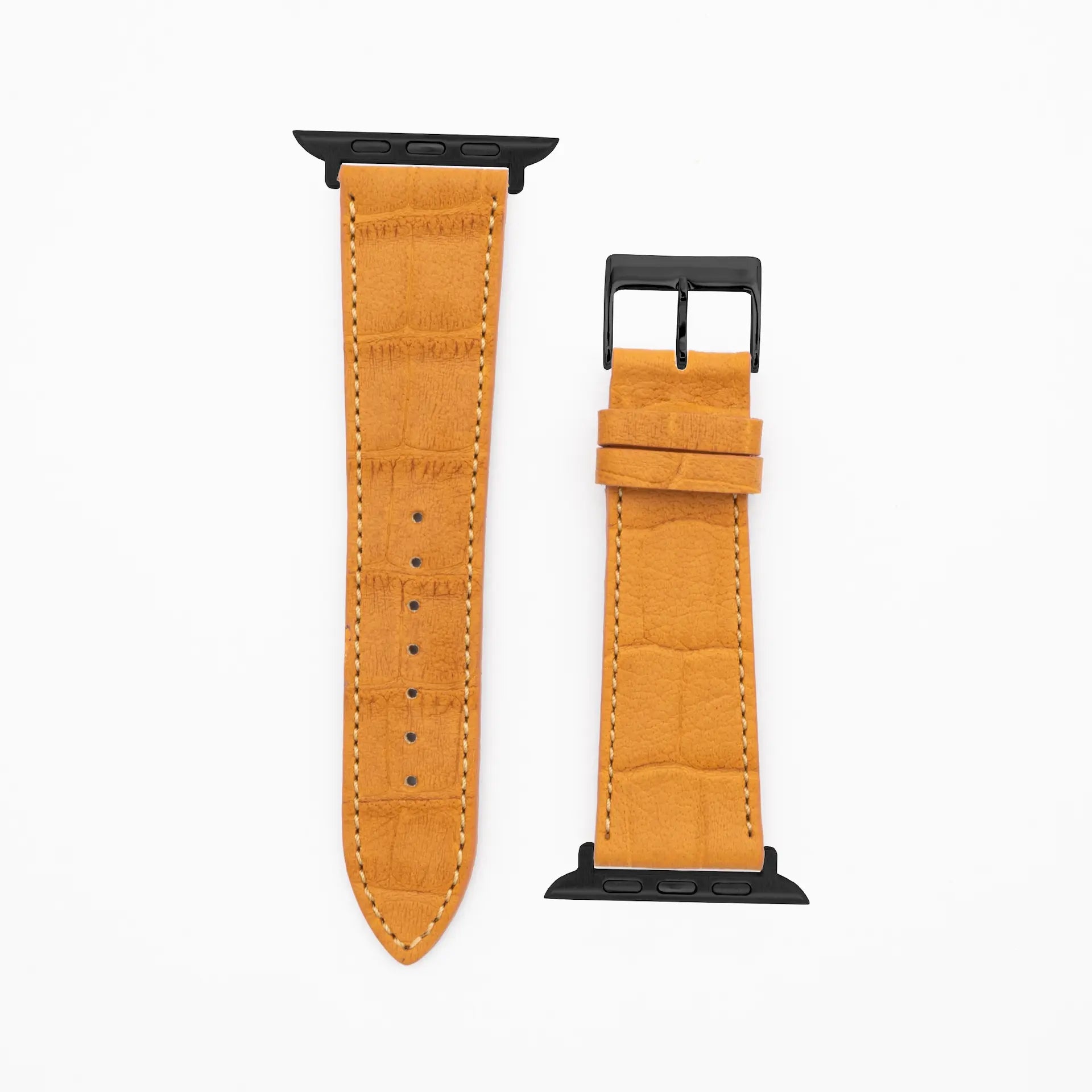 Croco Grain - Classic - Bracelet en cuir cognac-Apple Watch-38/40/41mm-acier inoxydable noir-bracelet précieux