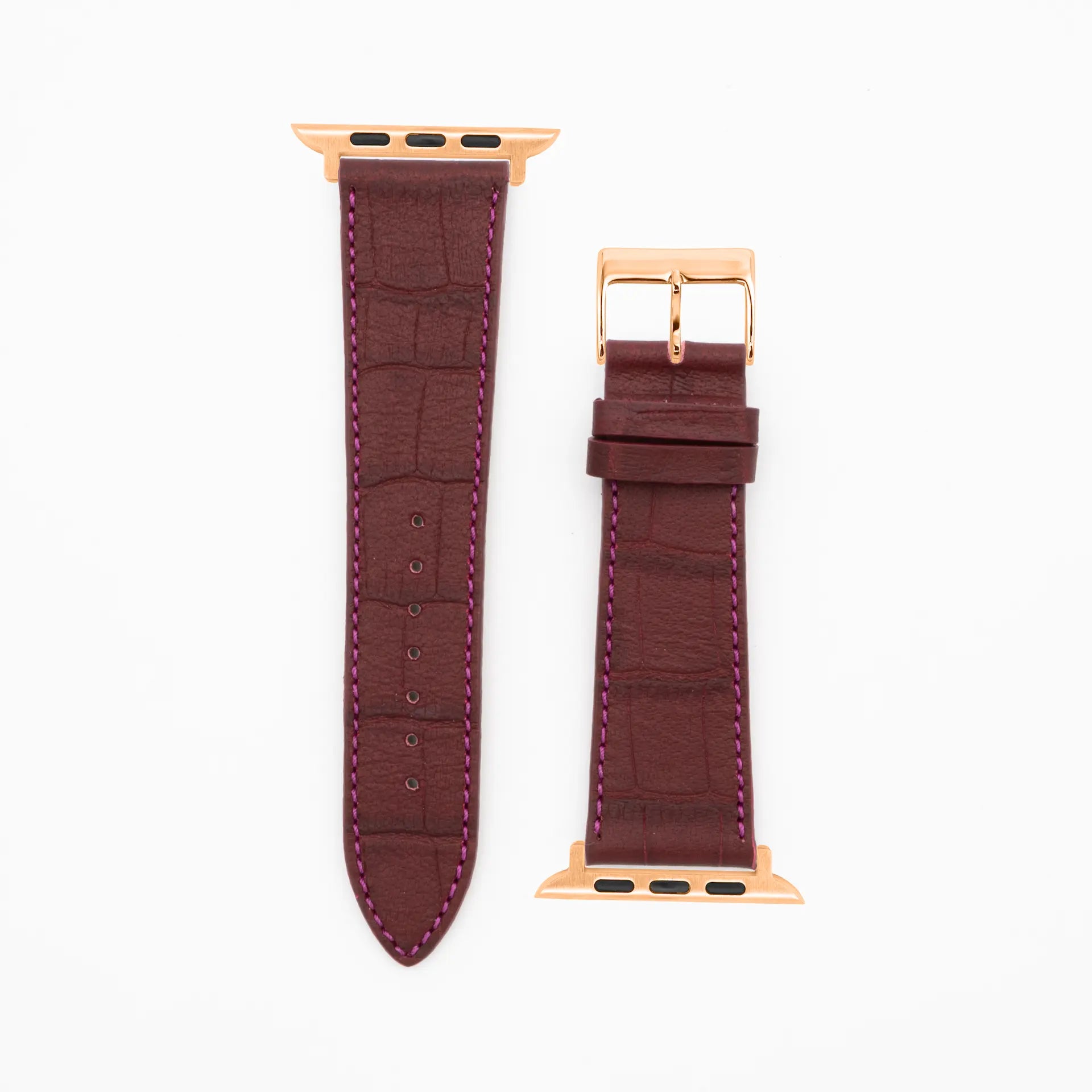 Croco Grain - Classic - Bordeaux lederen band-Apple Watch-38/40/41mm-roestvrij staal rose armband