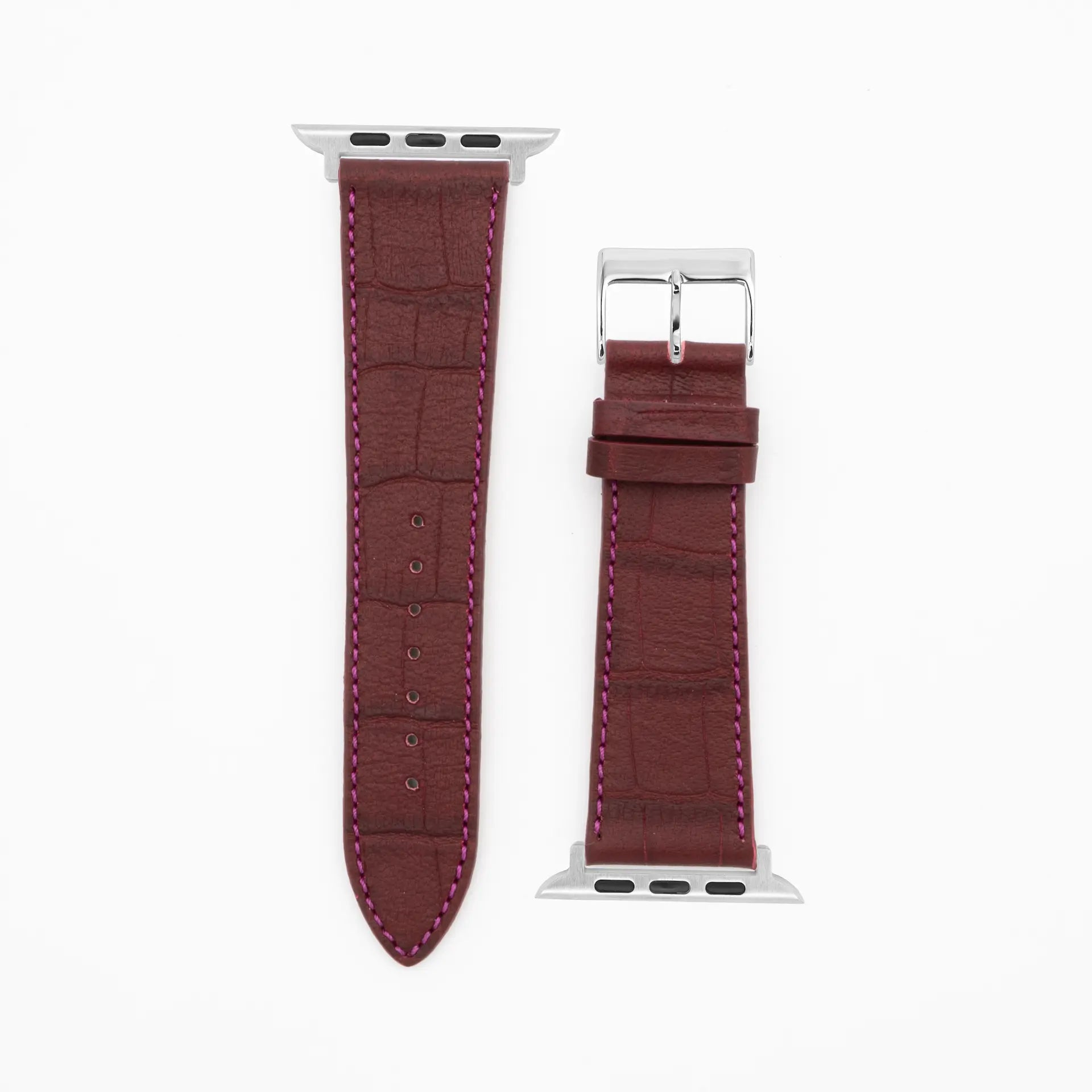 Croco Grain - Classic - Bordeaux lederen band-Apple Watch-38/40/41mm-roestvrij staal zilveren armband