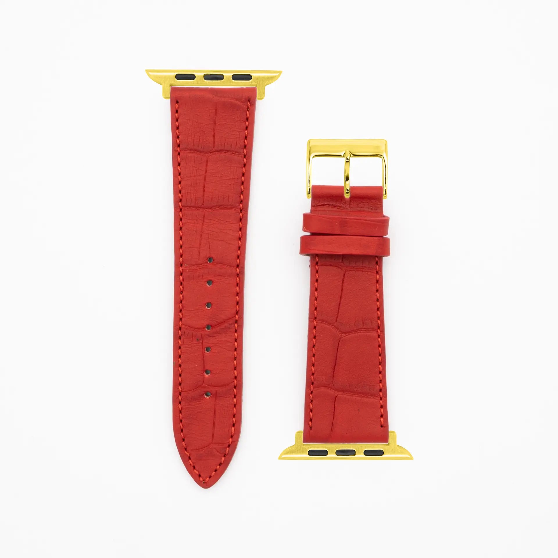 Croco Grain - Classic - Red leather strap-Apple Watch-38/40/41mm-stainless steel gold bracelet