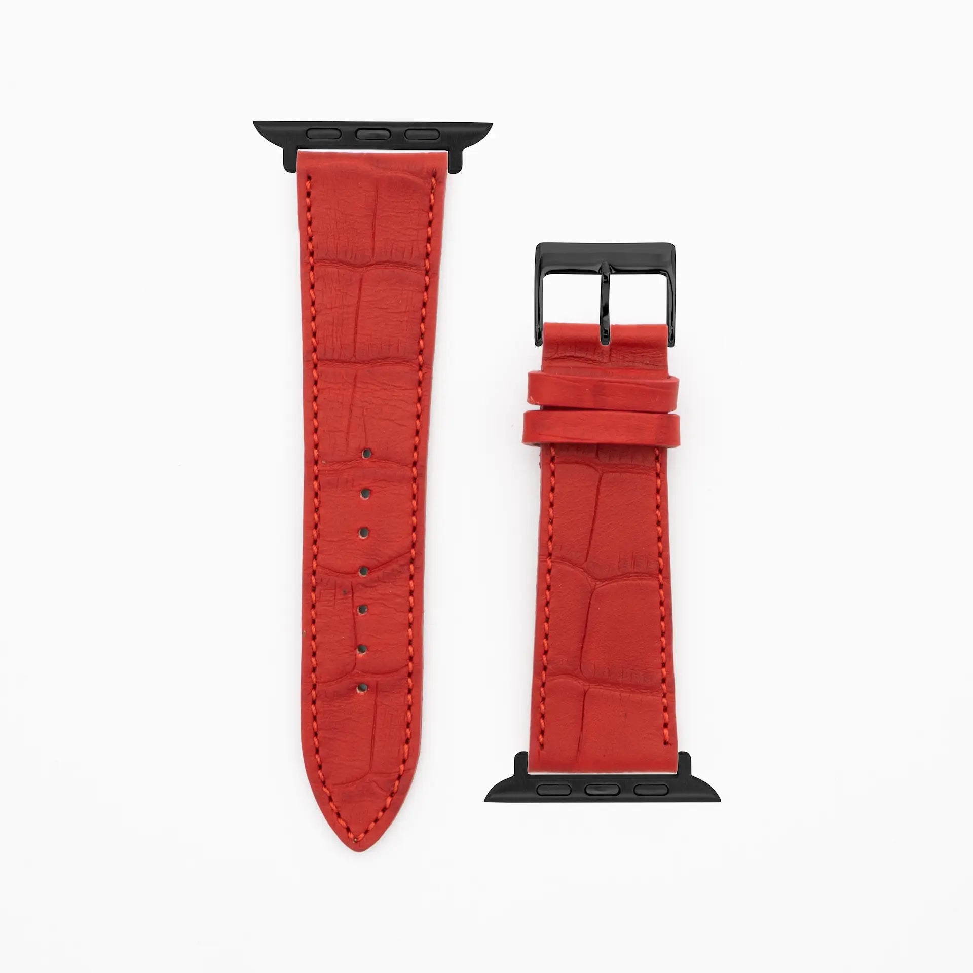Croco Grain - Classic - Bracelet en cuir rouge-Apple Watch-38/40/41mm-acier inoxydable noir-bracelet précieux