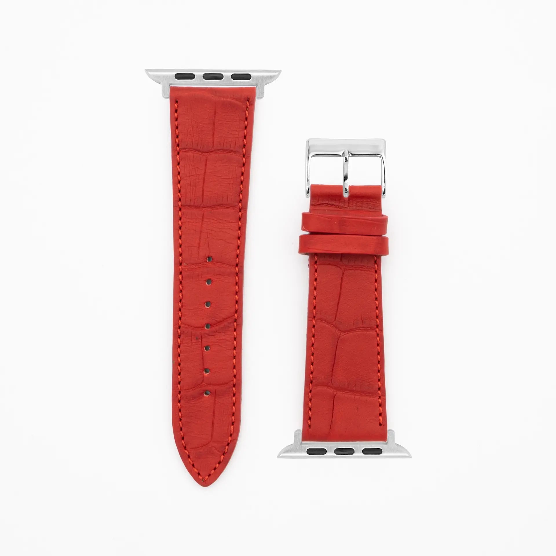 Croco Grain - Classic - Bracelet en cuir rouge-Apple Watch-38/40/41mm-acier inoxydable-argent-bracelet précieux