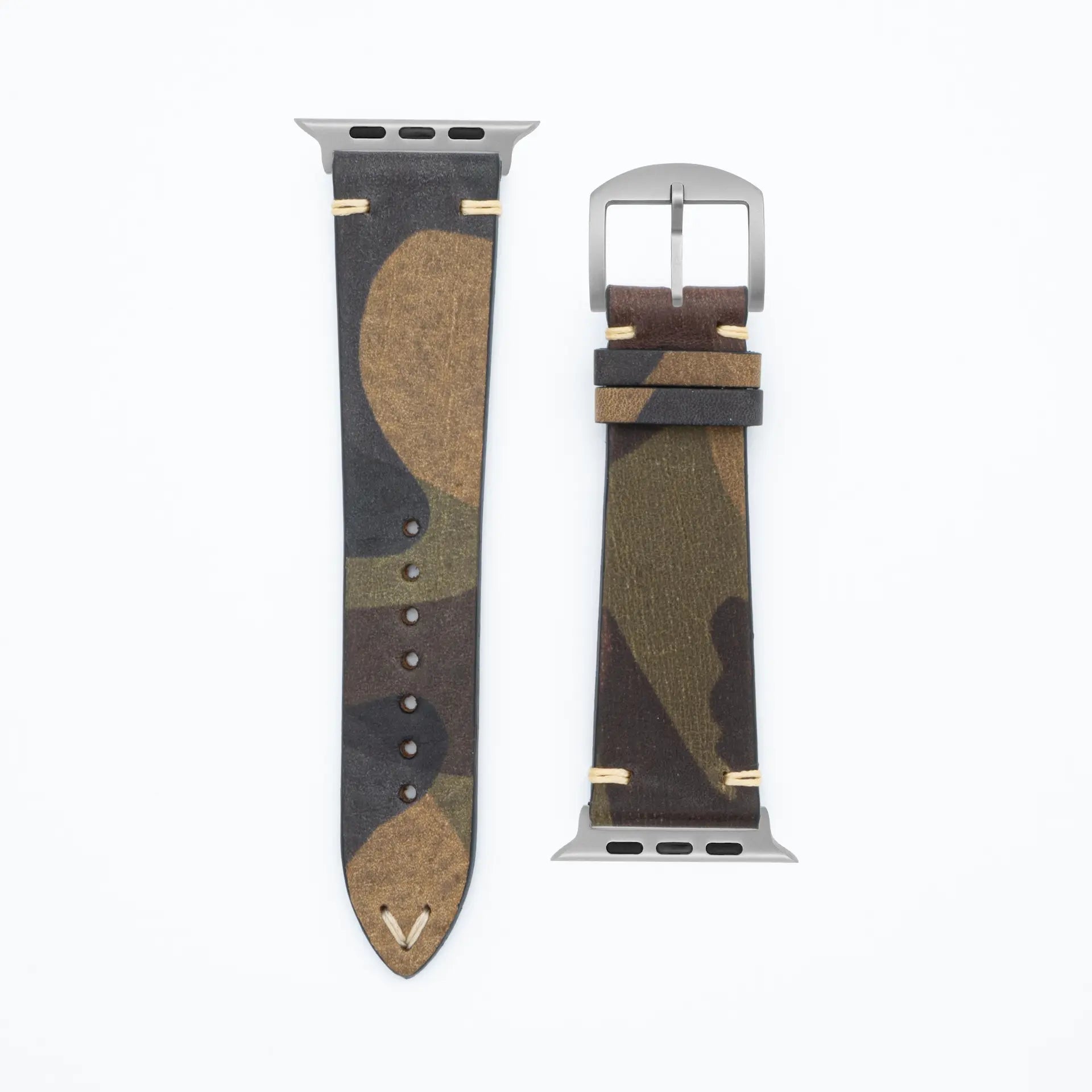 Camouflage · Classic · Grün-Lederarmband-Apple Watch Ultra-49mm-Titan-Edelband