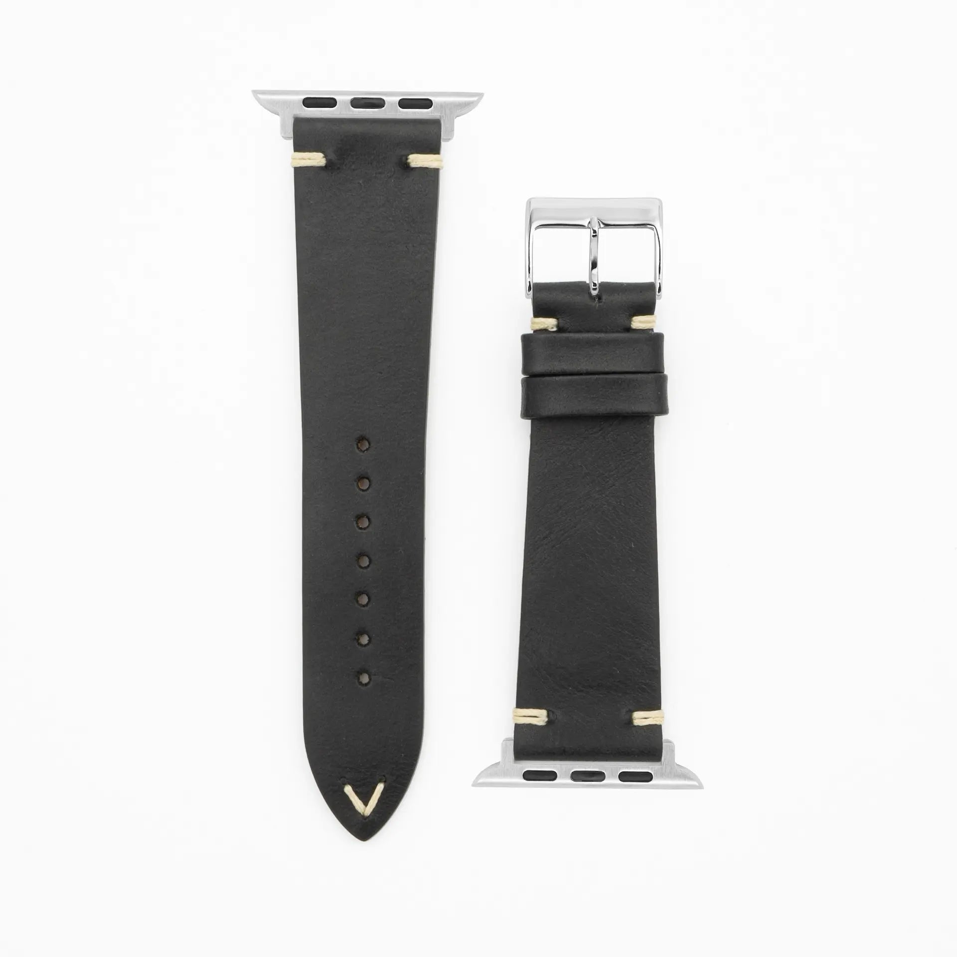Node - Vintage - Zwart lederen band-Apple Watch-38/40/41mm-roestvrij staal zilveren armband