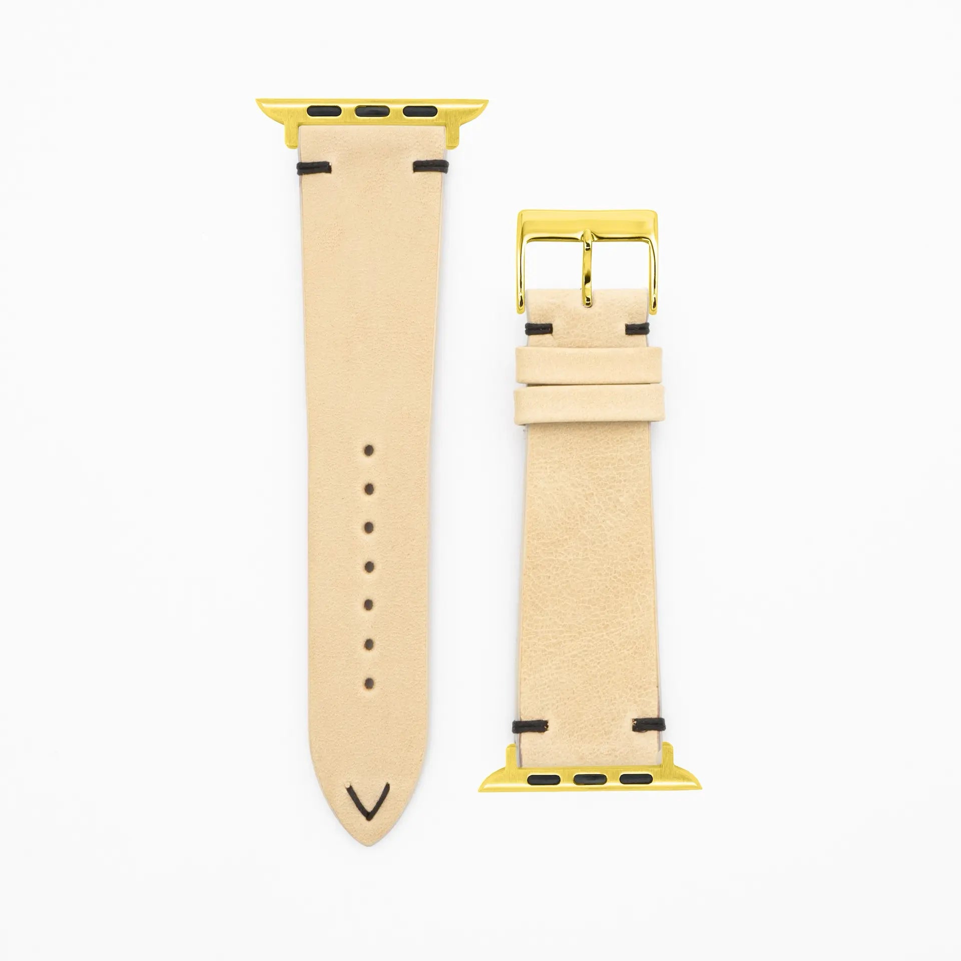 Knooppunt · Wijnoogst · Beige lederen band-Apple Watch-38/40/41mm-roestvrij staal gouden nobele band