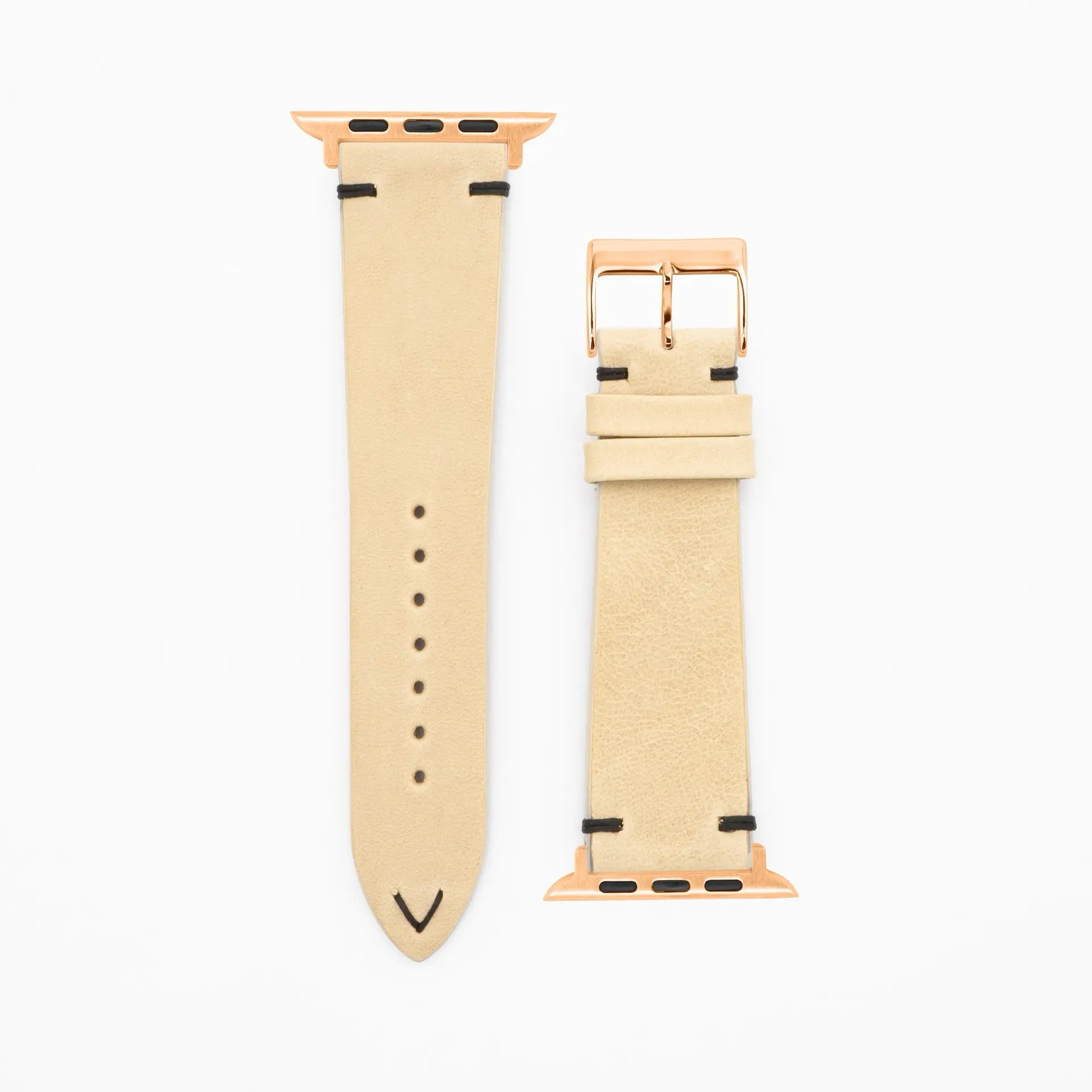 Knooppunt · Wijnoogst · Beige lederen band-Apple Watch 38/40/41mm-roestvrij staal Rose Noble Band