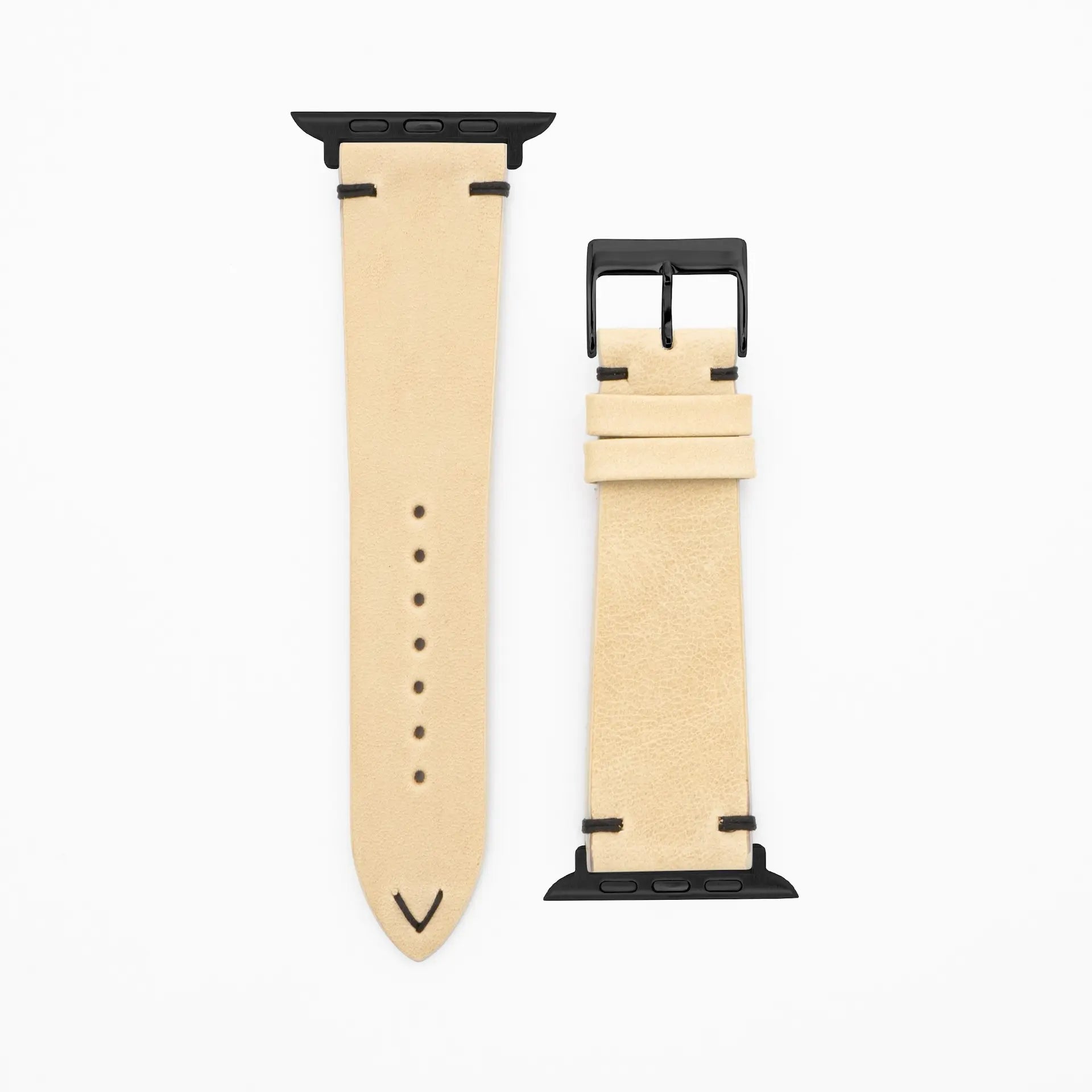 Knooppunt · Wijnoogst · Beige lederen band-Apple Watch-38/40/41mm-roestvrij staal zwart-Edelband