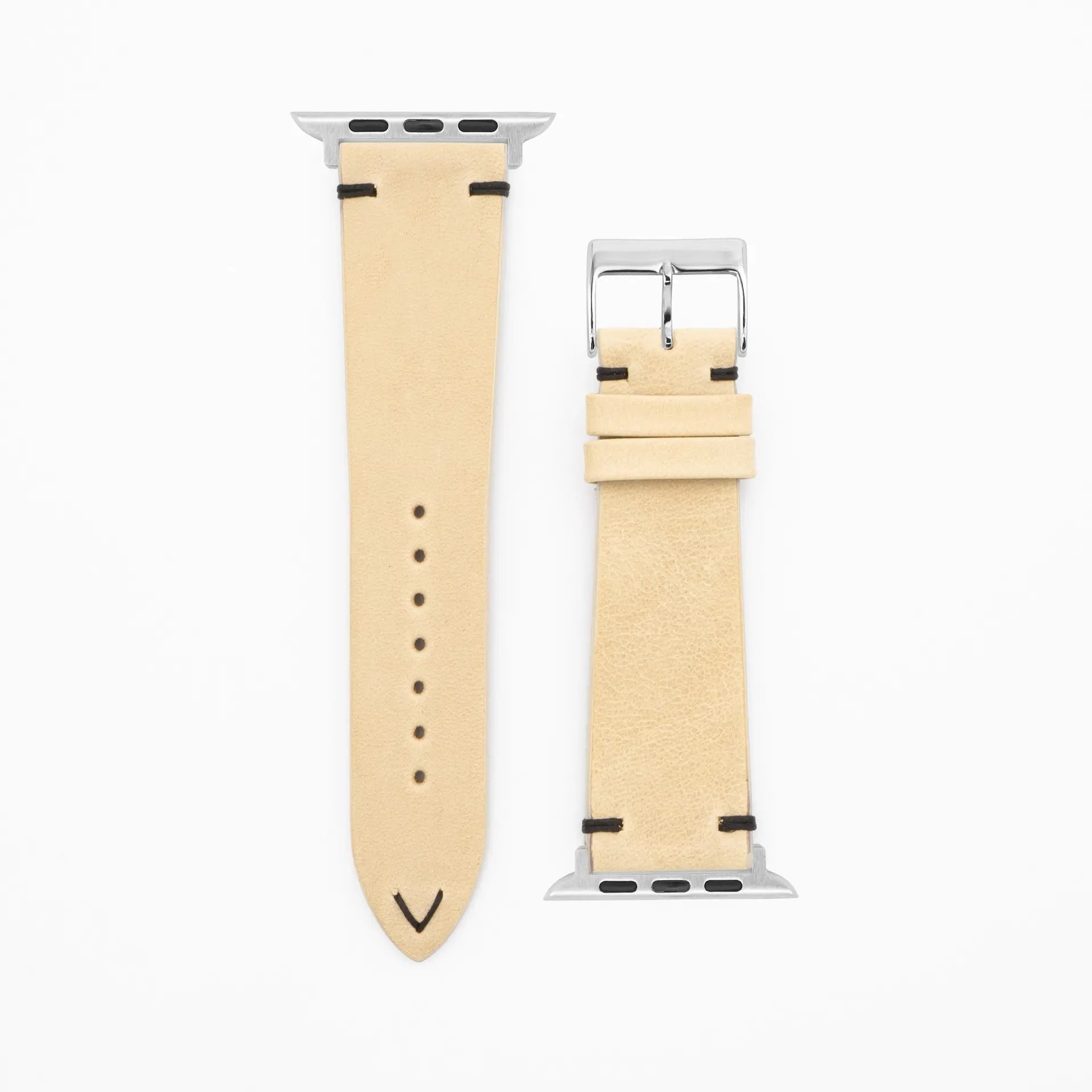 Node - Vintage - Beige leather strap-Apple Watch-38/40/41mm-stainless steel silver-stainless steel bracelet