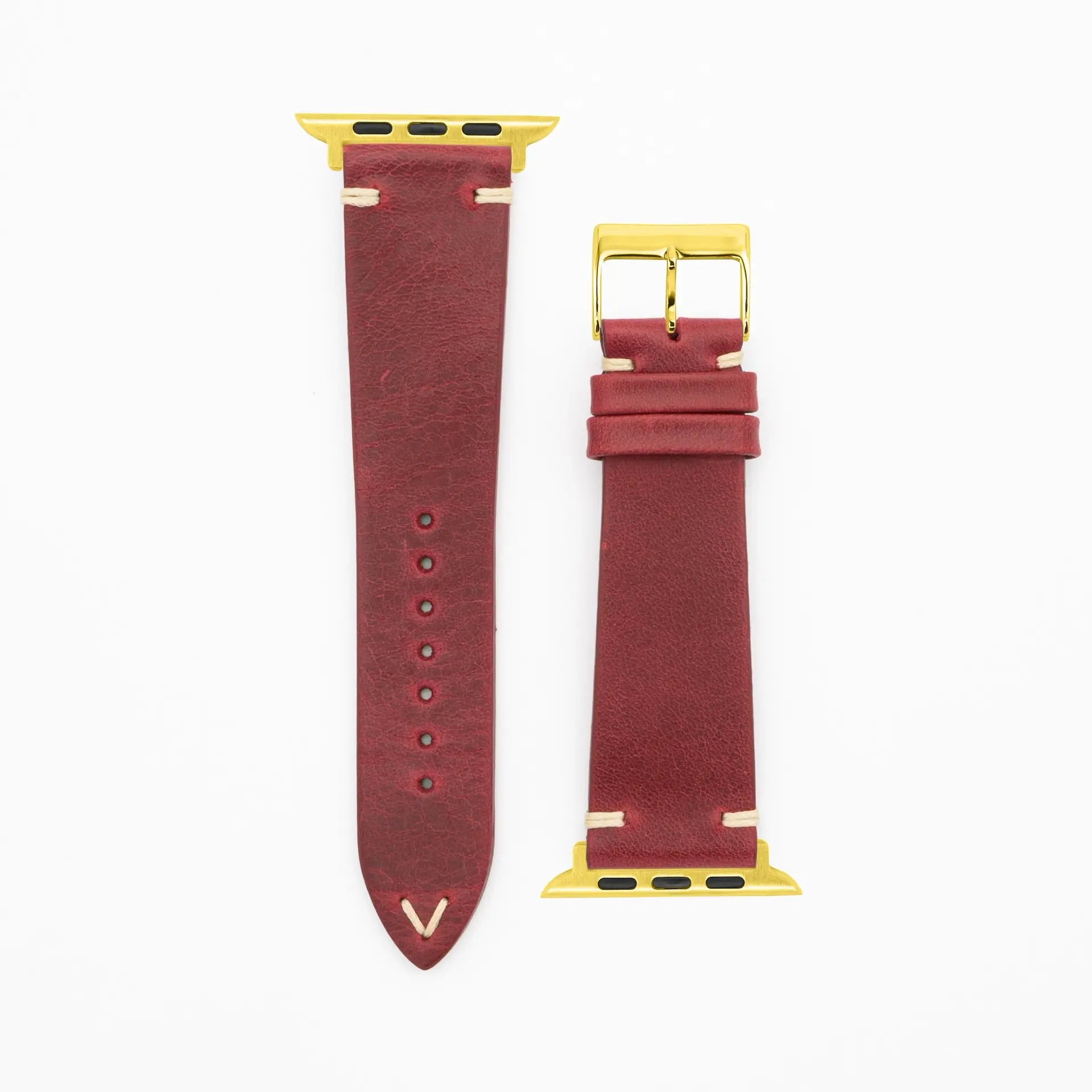 Node - Vintage - Red leather strap-Apple Watch-38/40/41mm-stainless steel gold bracelet