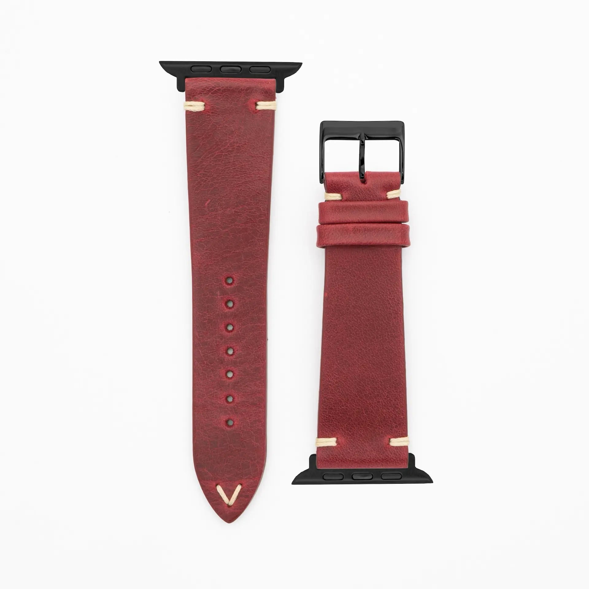 Node - Vintage - Red leather strap-Apple Watch-38/40/41mm-stainless steel black-strap