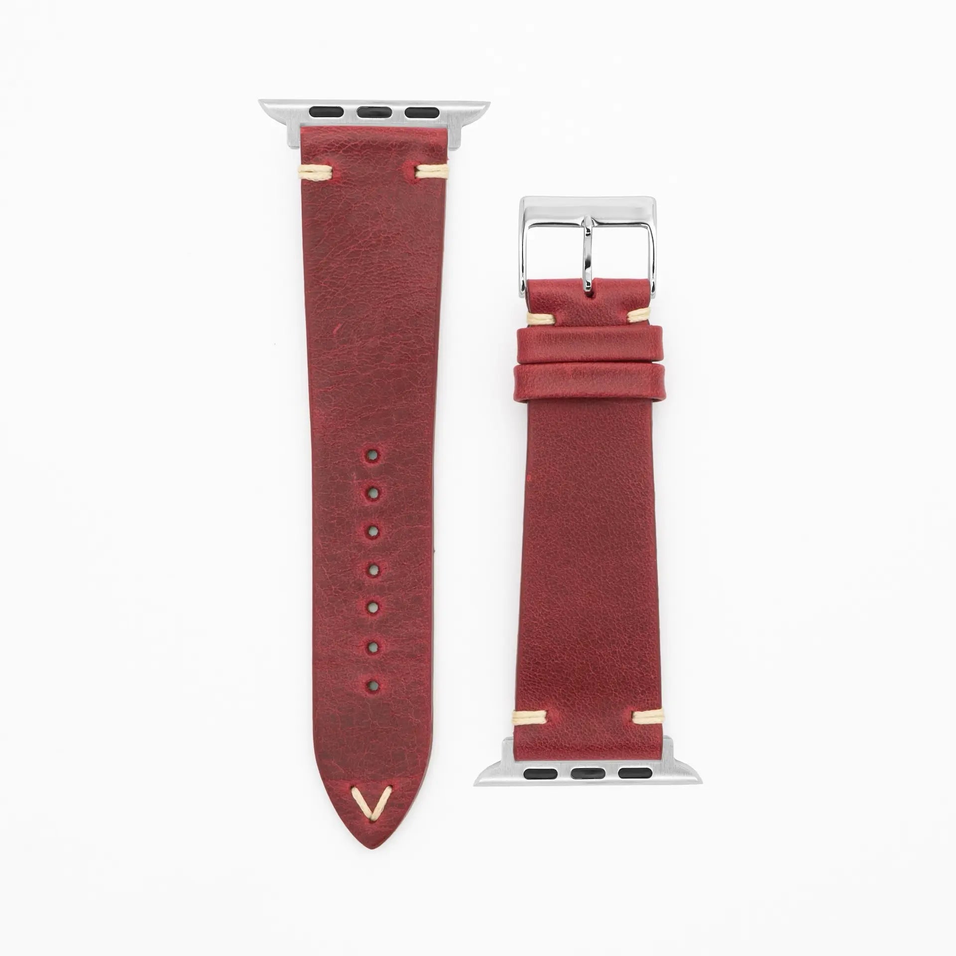 Node - Vintage - Bracelet en cuir rouge-Apple Watch-38/40/41mm-acier inoxydable-argent-bracelet précieux