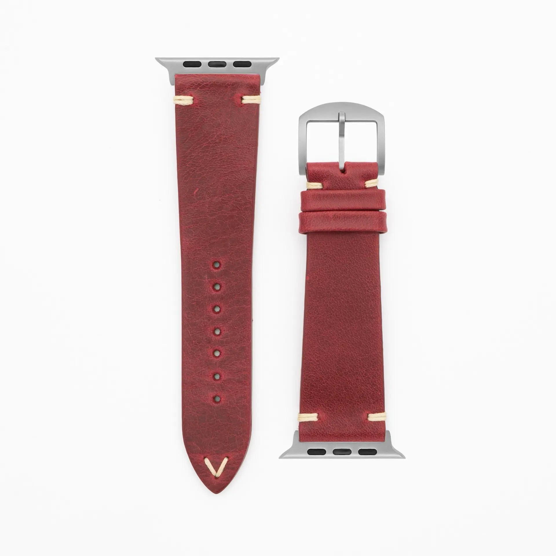 Node - Vintage - Red leather strap Apple Watch Ultra 49mm titanium band