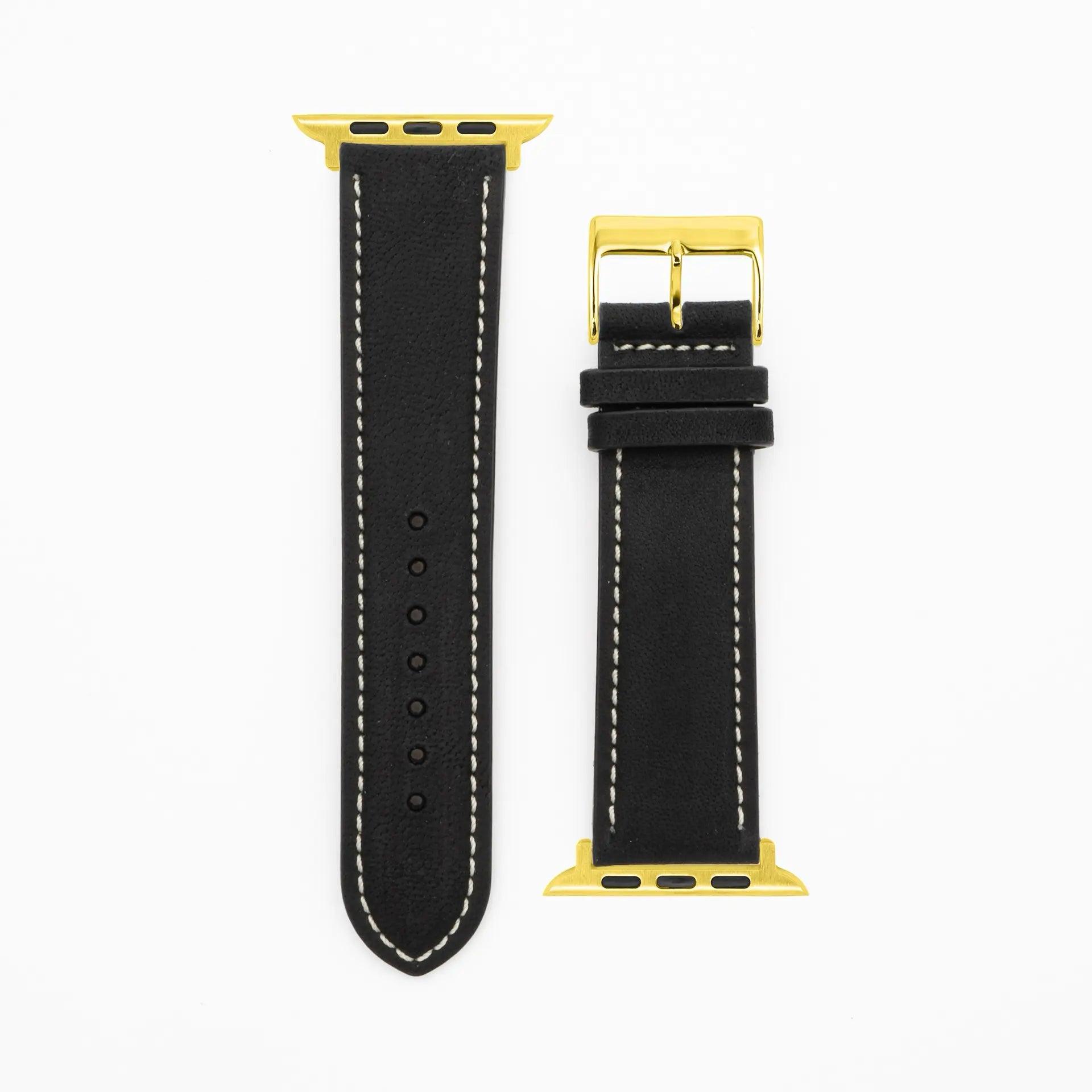 Antilope Chrono - Vintage - Bracelet en cuir noir-Apple Watch-38/40/41mm-acier inoxydable or-bracelet précieux