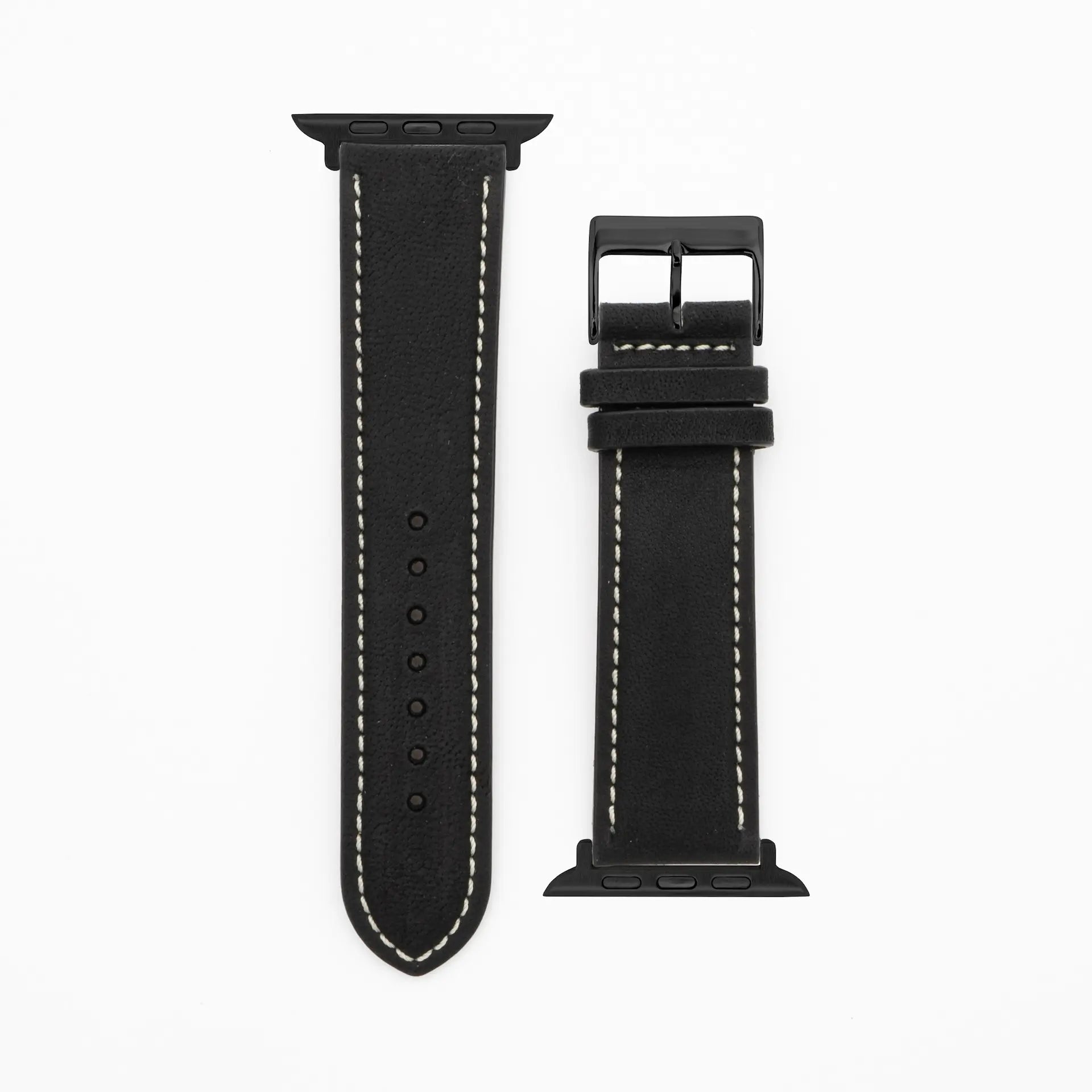 Antilope Chrono - Vintage - Bracelet en cuir noir-Apple Watch-38/40/41mm-acier inoxydable noir-bracelet précieux