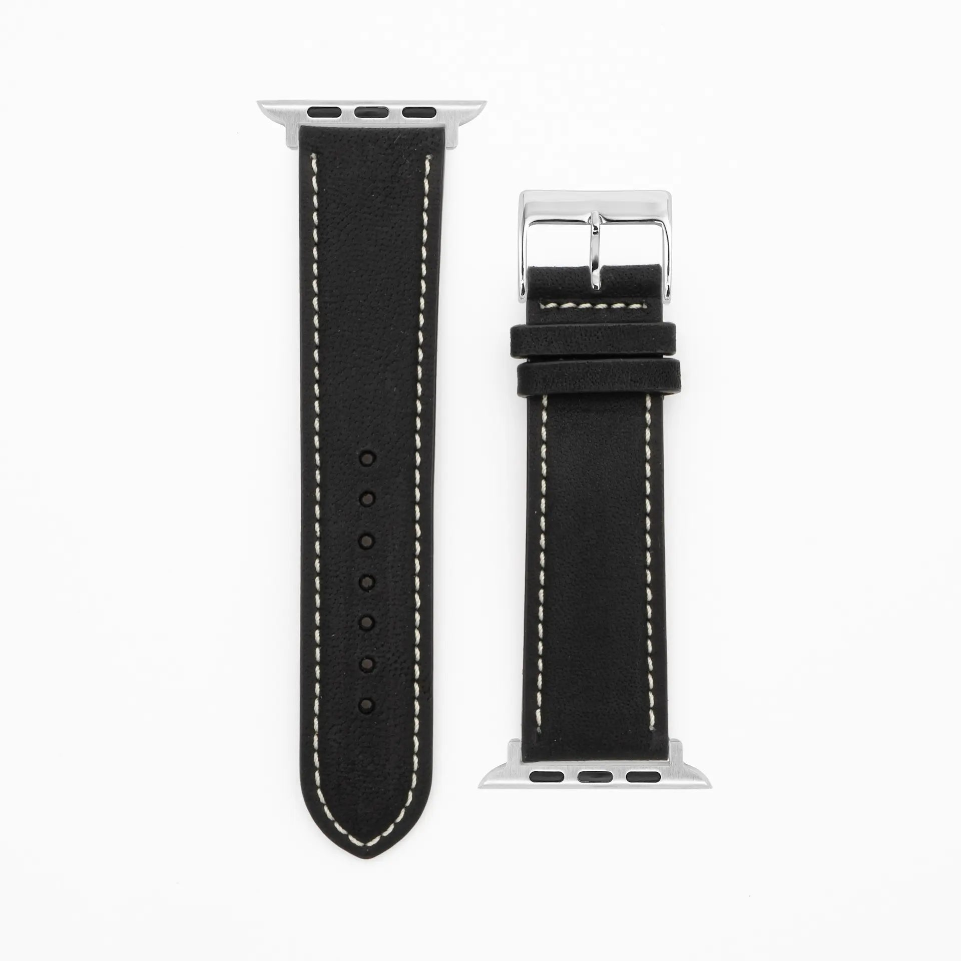 Antilope Chrono - Vintage - Bracelet en cuir noir-Apple Watch-38/40/41mm-acier inoxydable-argent-bracelet précieux