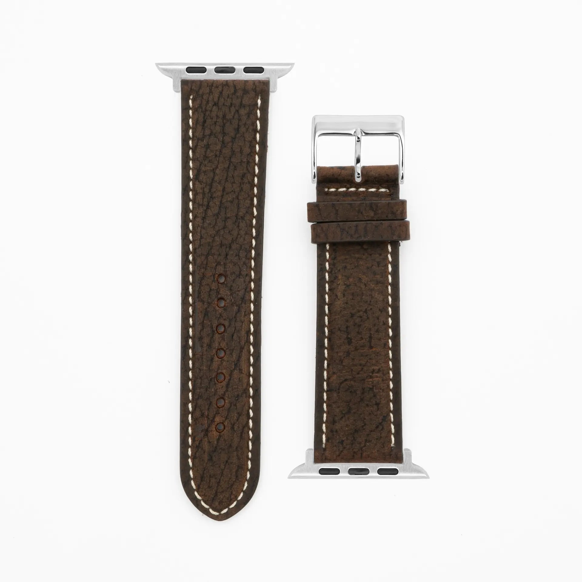 Antilope Chrono - Vintage - Kastanje lederen band-Apple Watch-38/40/41mm-roestvrij staal zilveren armband