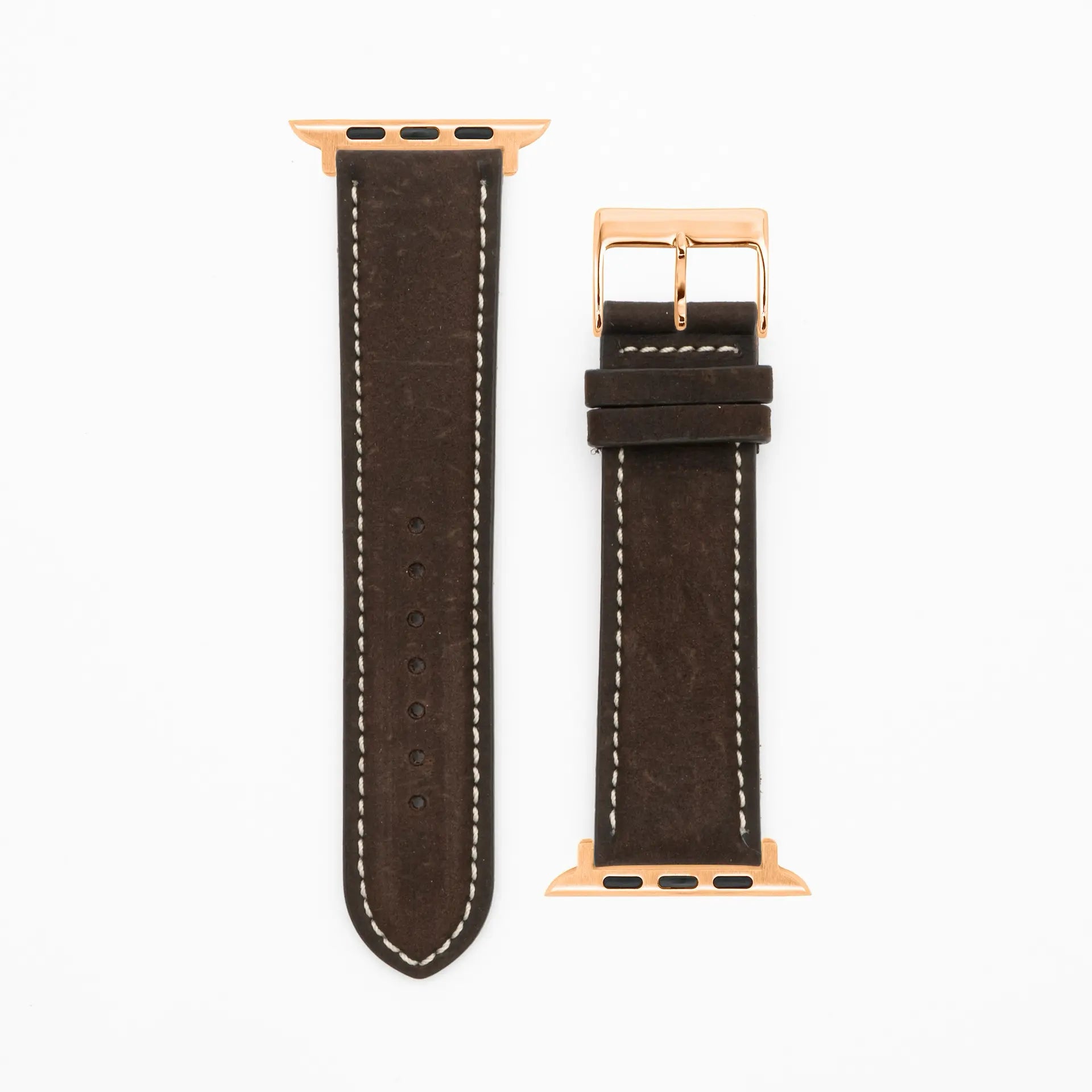 Antilope Chrono - Vintage - Bracelet en cuir marron foncé-Apple Watch-38/40/41mm-acier inoxydable rosé-bracelet précieux