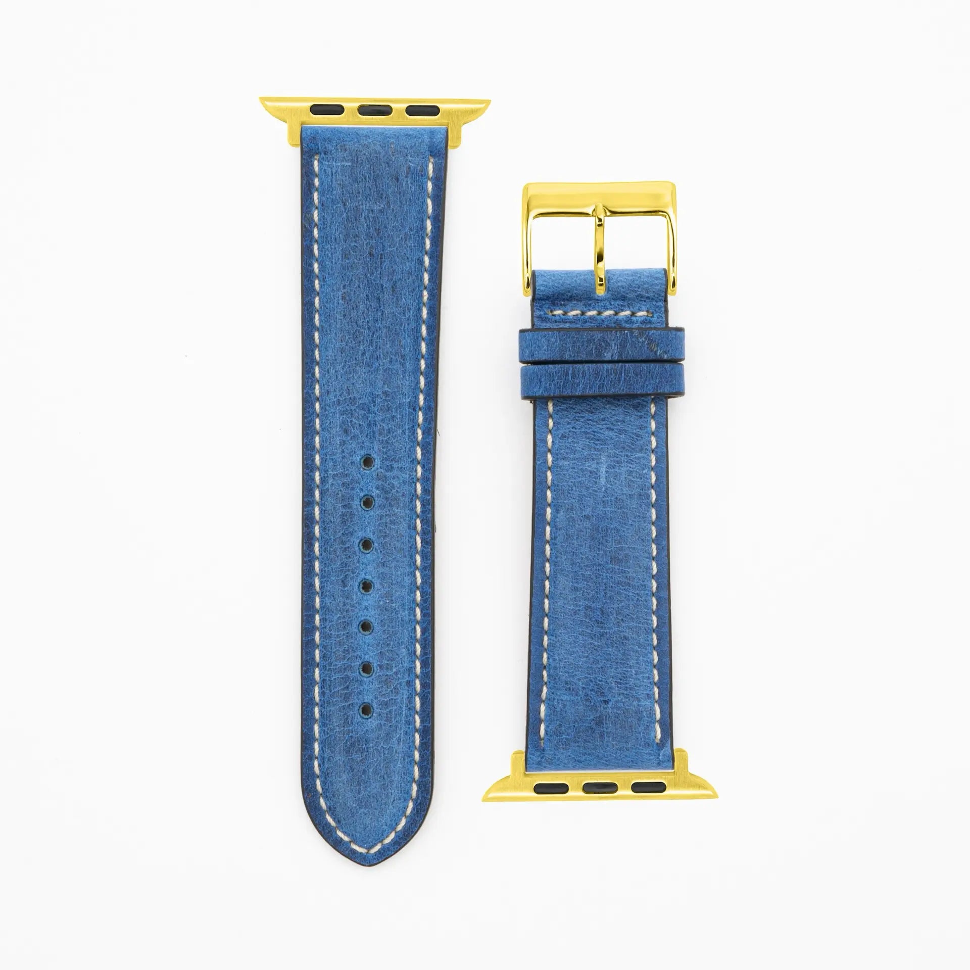 Antilope Chrono - Vintage - Bracelet en cuir bleu-Apple Watch-38/40/41mm-acier inoxydable or-bracelet précieux