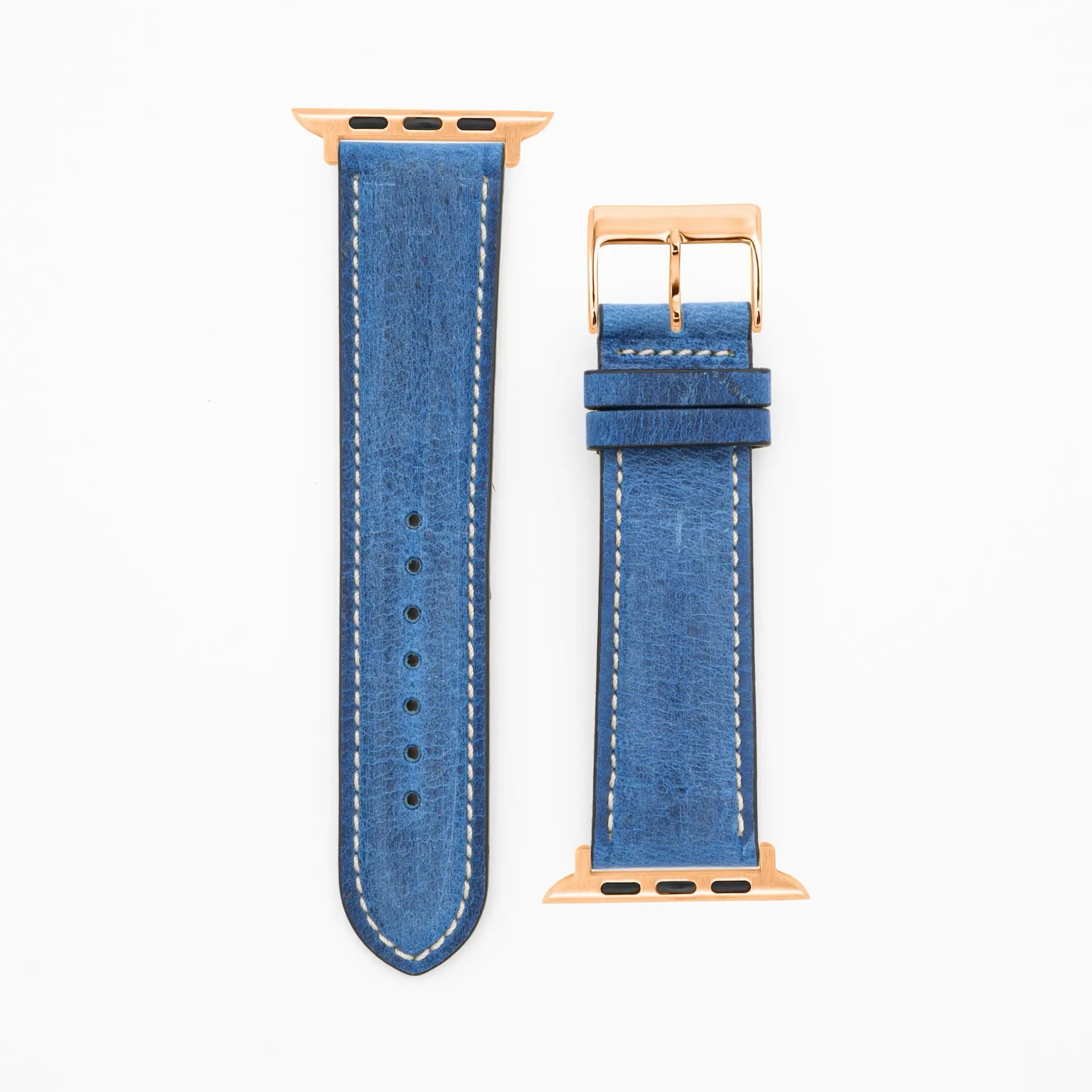 Antilope Chrono - Vintage - Bracelet en cuir bleu-Apple Watch-38/40/41mm-acier inoxydable rosé-bracelet précieux