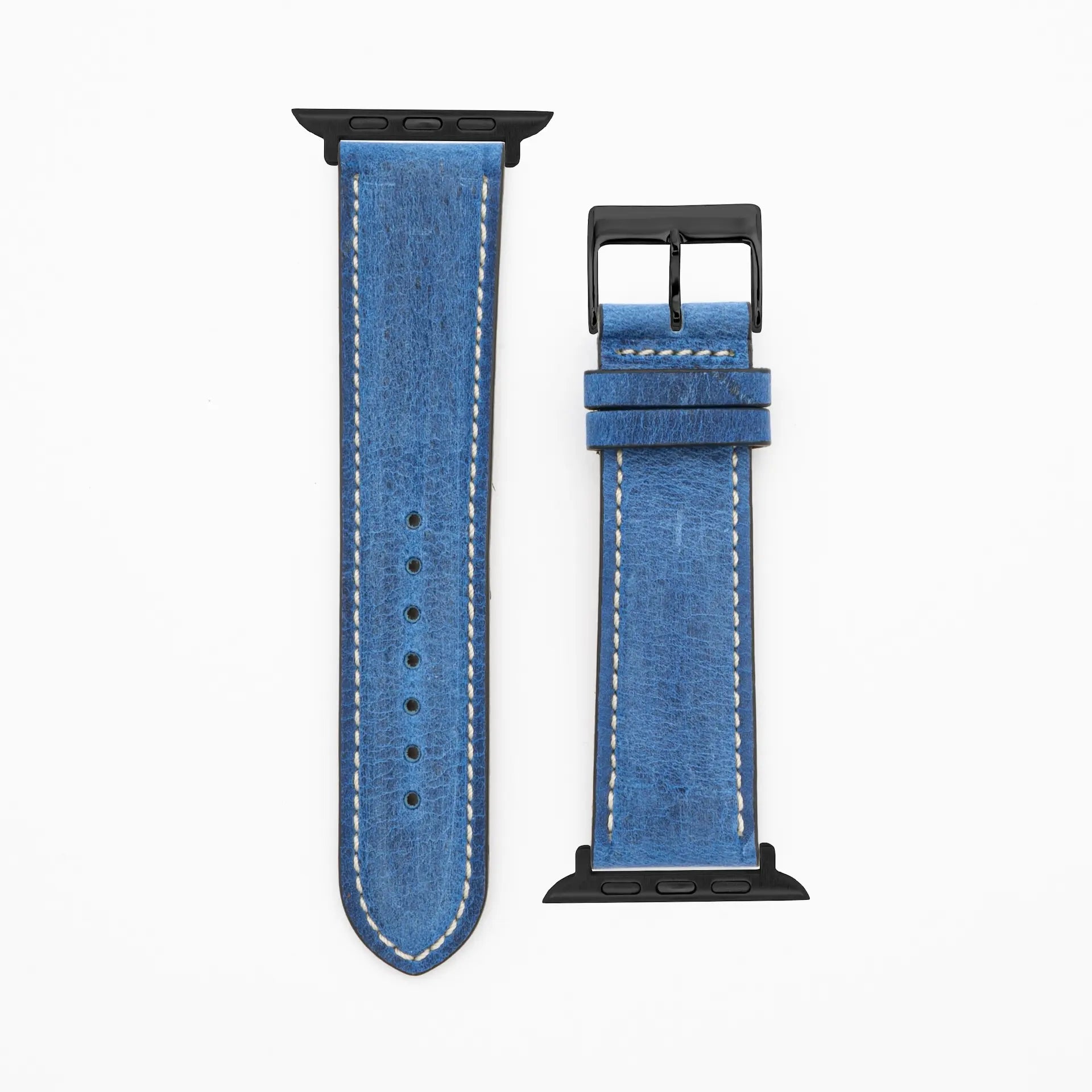 Antilope Chrono - Vintage - Bracelet en cuir bleu-Apple Watch-38/40/41mm-acier inoxydable noir-bracelet précieux